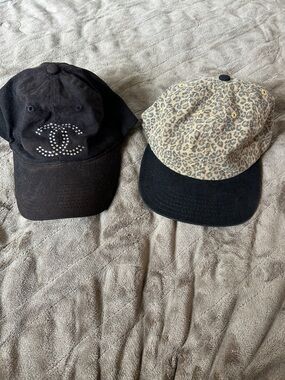 Bundle of 2, Black Chanel and Land Rover Leopard Print Baseball Caps
